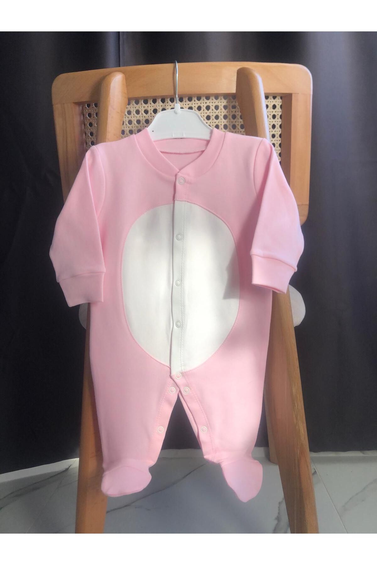 BEBEWİNİ hediyelik pembe tavşan tulum takımı