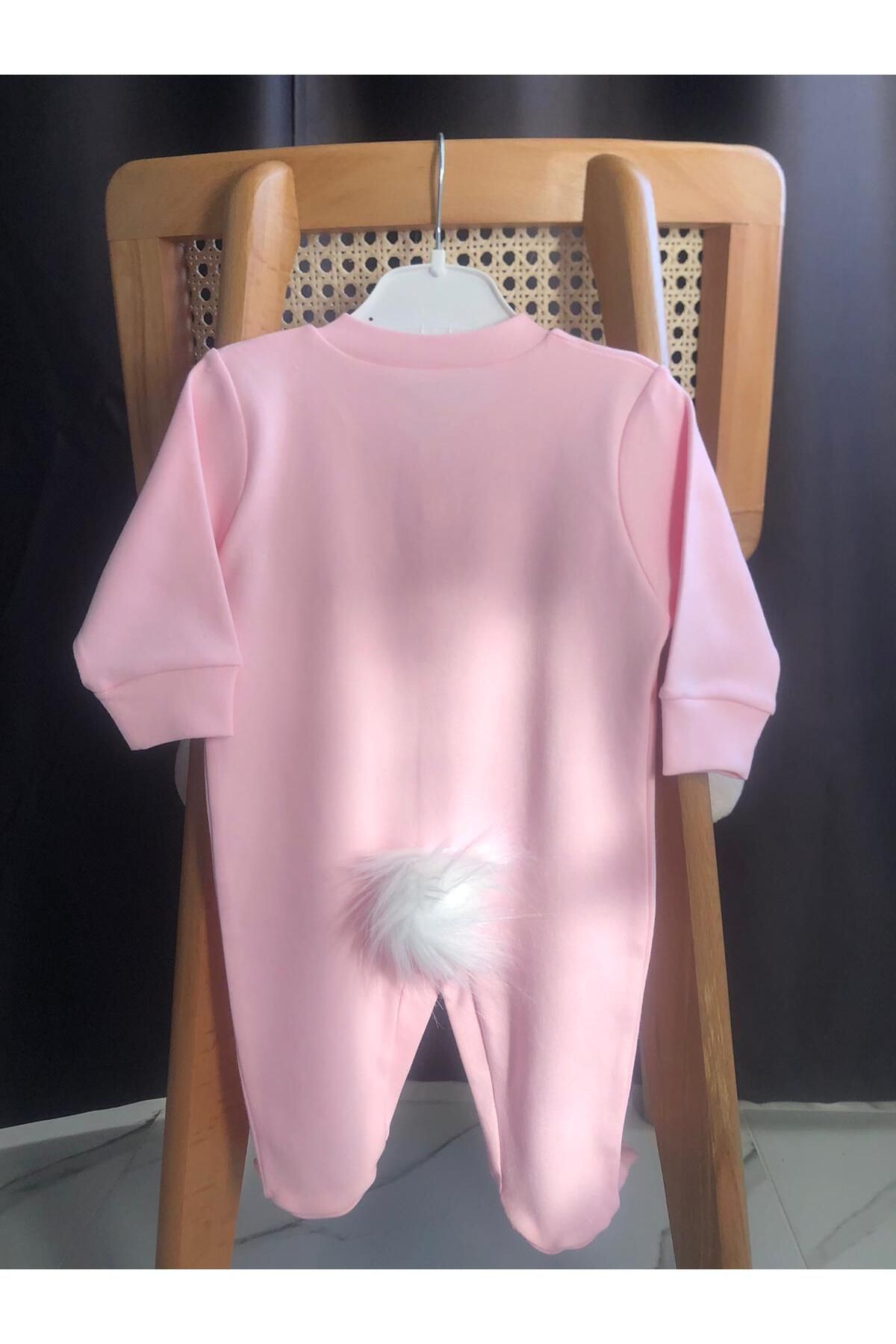 BEBEWİNİ hediyelik pembe tavşan tulum takımı