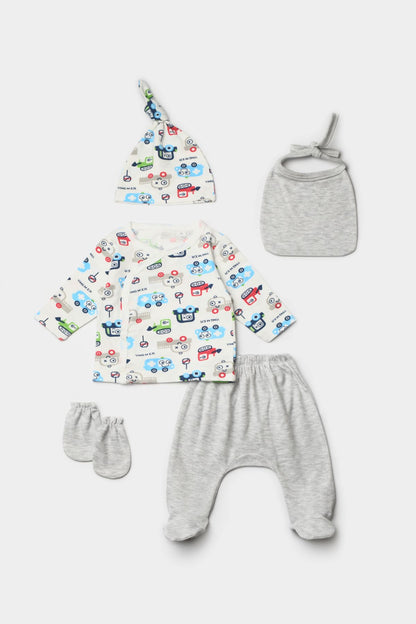 %100 Pamuk 5'li Organik Bebek Hastane Çıkışı Ekru Arabalı