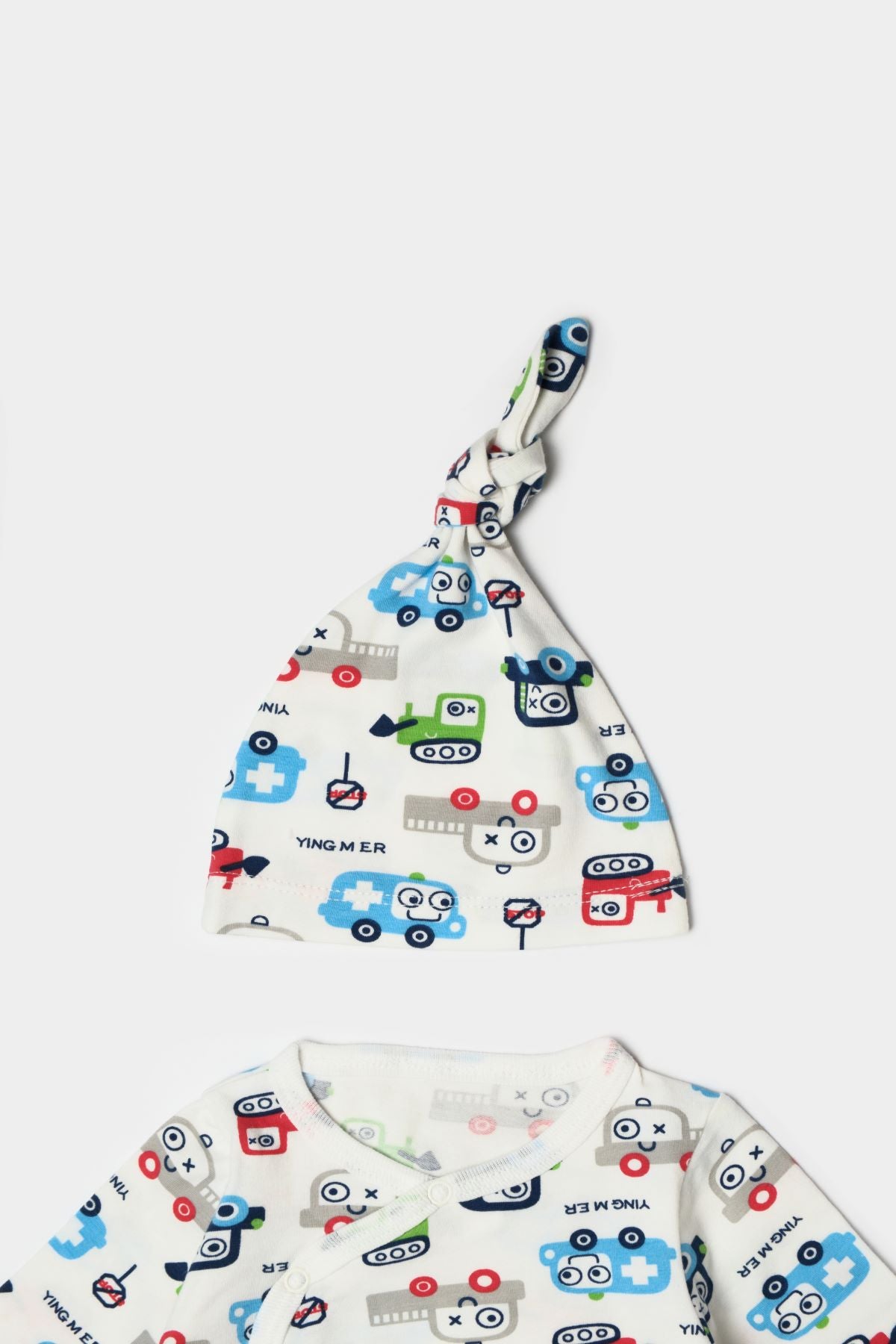 %100 Pamuk 5'li Organik Bebek Hastane Çıkışı Ekru Arabalı