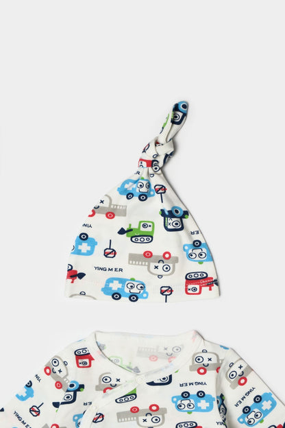 %100 Pamuk 5'li Organik Bebek Hastane Çıkışı Ekru Arabalı