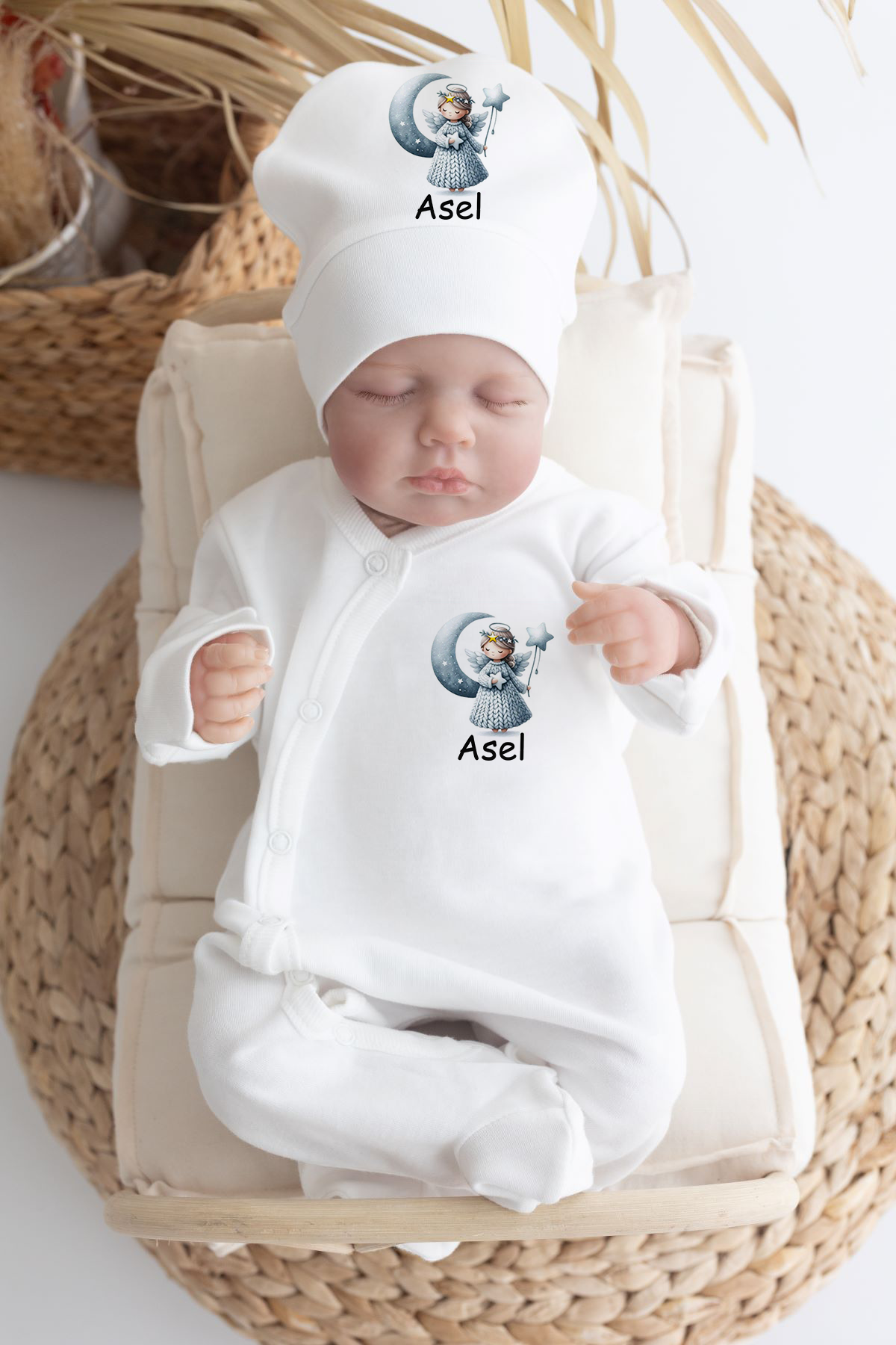 İsme Özel %100 Pamuk Baskılı 11’li Organik Bebek Hastane Çıkışı Aylı Melek M111
