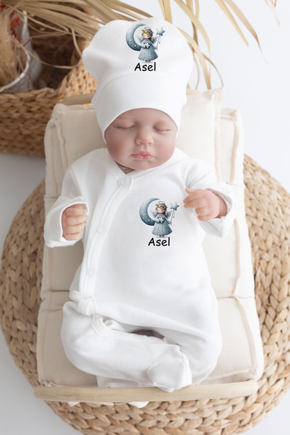 İsme Özel %100 Pamuk Baskılı 11’li Organik Bebek Hastane Çıkışı Aylı Melek M111